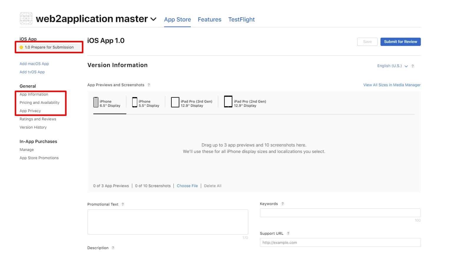 App iOS per la revisione di apple passo 3