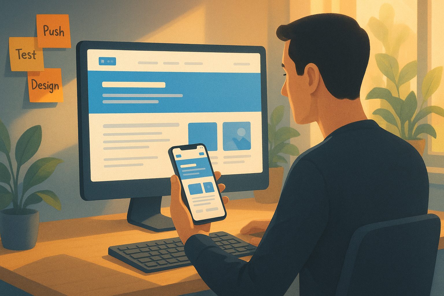 Illustration for article: From Website to Mobile App: The Complete Owner’s Workflow for Real Testing, Push Notifications, and a Risk-Free Start — create mobile app from website