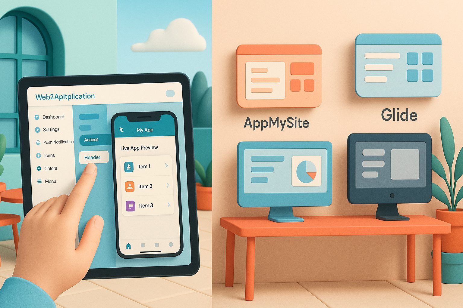 Illustration for article: Web2Application vs. Other App Builders: A Transparent Workflow Comparison for Website Owners — comparing Web2Application with other app builders